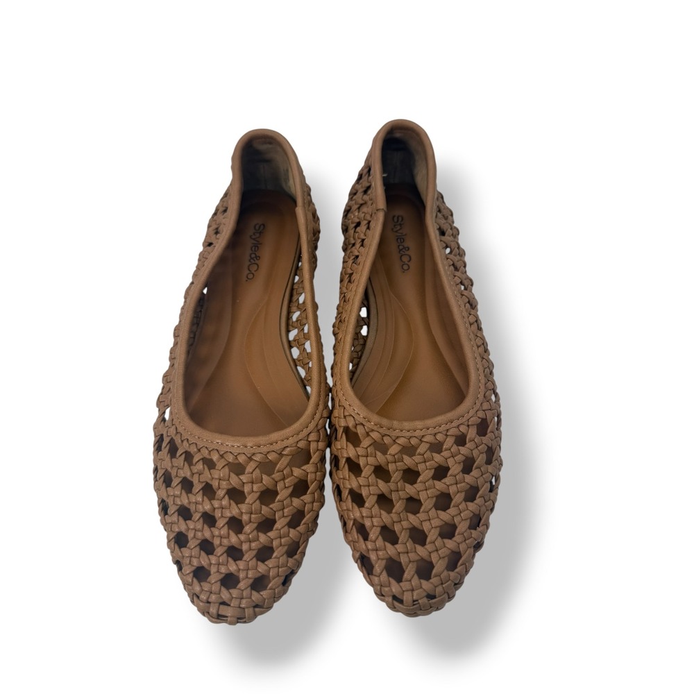 Style & Co Tesss Woven Flats NWOB Size 5 Tan Camel Basket Weave Ballet Shoes